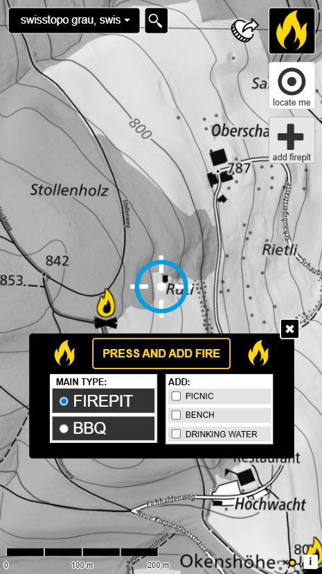 Neue Schweizer Feuerstelle direkt für OpenStreetMap vor Ort erfassen
